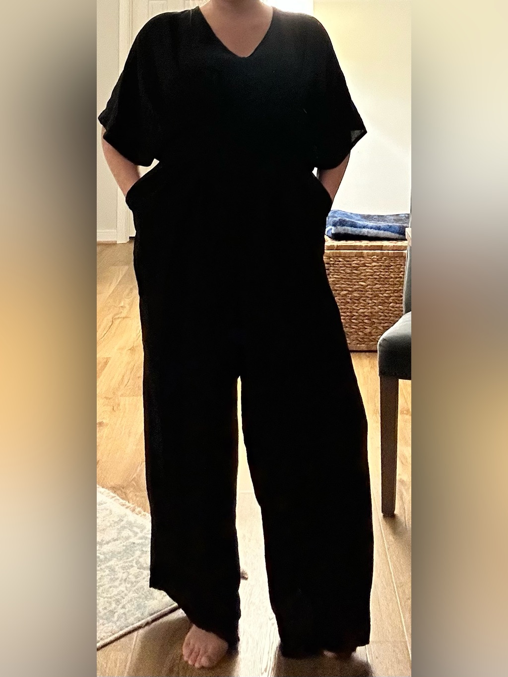 Wide-Leg Black Jumpsuit With Pockets
